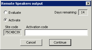 screenshot of evaluation/activation dialog