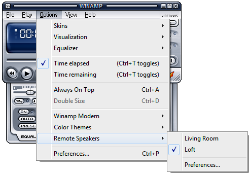 screenshot of submenu in menu bar of modern skin